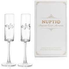 NUPTIO Champagne Glasses Mr Mrs Silver: Set of 2 Wedding Gift Wedding Gifts Bride and Groom Wedding Anniversary Personalised Silver Wedding Engraved Glasses Champagne Engagement Couples Wedding Bride