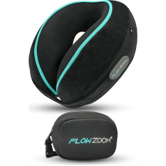 FLOWZOOM Dream Travel Neck Pillow with Extra Side Support - Aeroplane Neck Pillow Made of Memory Foam - Adult Neck Pillow with Variable Velcro Fastening and Side Pocket - Black