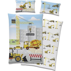 Cute Toddler Bedding with Reversible Construction Site Design · Duvet Cover 100 x 135 cm Pillowcase 40 x 60 cm · Baby Bedding Made of 100% Cotton with Construction Machines