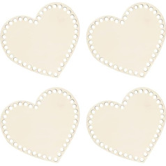 SHINEOFI 4pcs Wooden Bag Bottom Natural Wood Base Shaper with Holes Blank Crochet Basket Base for DIY Knitting Crochet Bottom Basket Craft Weaving Making Supplies, Heart