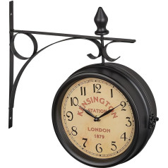 Relaxdays Station Clock Double-Sided London Retro HBT 33 x 34 x 10 cm Battery Analogue Wall Clock Vintage Decoration Black