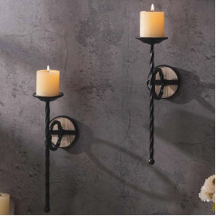 GAKA FAVOR Wall Holder for Candles, Black Metal Wall Candle Holder Torch, Candle Holder for Wall Mounting, Hanging Wall Candle Holder Decoration (Set of 2)
