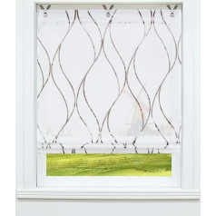 CORLIF Roman Blind with Eyelets, Kitchen Roman Curtains, Transparent Eyelet Roller Blind Curtains with Wave Print, Modern Voile Brown, W x H 45 x 130 cm, Pack of 1