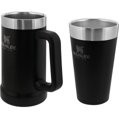 Stanley Adventure Vacuum Stone 709 ml / 24 oz Matte Black - Beer Stone with Handle Cold for 7 Hours & Adventure Stacking Beer Pint 473 ml / 16 oz Matte Black - Stainless Steel Mug Keeps Cold for 4