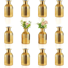 NUPTIO Small Vases Glass for Flowers: Set of 12 Glass Vases Gold Vintage Mini Flower Vas Table Centerpiece for Wedding Christmas Birthday Party Centrepieces Home Living Room Decoration