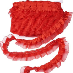 AhhiAboo 11 Yards Lace Ribbon - Red Double Layer Lace Trim - Ruffled Lace Trim for Sewing and Decoration