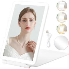 Rechargeable Travel Makeup Mirror with Lights, Cosmetic Mirror with 72 LED Lights, Portable Touch Screen, Adjustable Foldable Travel Mirror with Lights, 3 Color Lighting with 10X