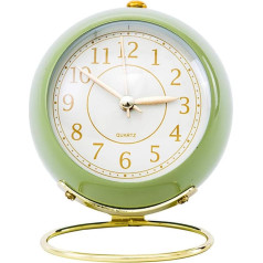 SWHONG 6 Inch Classic Modern Mantel Clock Non Ticking Silent Metal Mantlepieces Vintage Antique Table Desk Shelf Quartz Clock Battery Bedsides Floor Clock Green