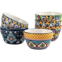 HENXFEN LEAD Small Dessert Bowls 200 ml, Set of 6 Porcelain Bouillon Cups, Colourful Bouillon Cups for Soup, Ice Cream, Fruit, Snacks - Bohemian Style