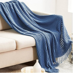 LumiSyne Knitted Blanket with Tassel Plain Bubble Pattern Cuddly Blanket Knitted Blanket Bedspread Throw Couch Blanket Decorative Blanket for Sofa Bed 170 x 130 cm