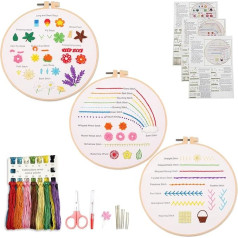 Myfilicity Embroidery Practice Kit for Beginners, 3 Embroidery Starter Kits, Learn 30 Different Sewing Techniques for Craft Enthusiasts to Hand Sewing Fabric and Learn Embroidery Skills