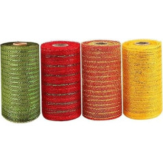4 Rolls Mesh Ribbon for Wreaths, Metallic Decorative Mesh Ribbon, Poly Mesh Ribbon Rolls, Foil Net Rolls for Wreath Making, DIY, Swag, Bows, Garland