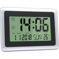 HeQiao Slim Large LCD Digital Alarm Clock Day Date Digital Calendar Day Clock Large Digital Wall Clock Silent Desk Clocks Battery Alarm Clock (Alarm Timer & Temperature Function)