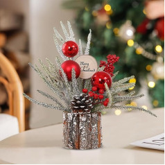Durdiiy Artificial Christmas Flowers, Mini Christmas Tree, Artificial Plants in Wooden Barrels, Handmade, Exquisite, Nordic Table Decoration, Christmas Gifts, Decorations for Living Room,