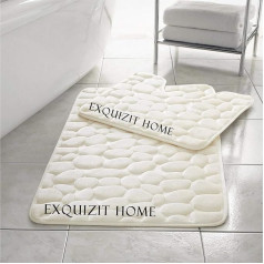 EXQUIZIT HOME Pebble Bath Mat Set, Memory Foam Toilet Set, Bathroom Rug 2 Piece Soft Absorbent Non-Slip Cream Bath Mat (50cm x 80cm) and Pedestal Mat (50cm x 40cm)