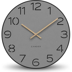 Cander Berlin MNU 2640 Y XXL Wall Clock Silent 40 cm No Ticking Analogue Living Room Modern Vintage Grey Black Wooden Hands