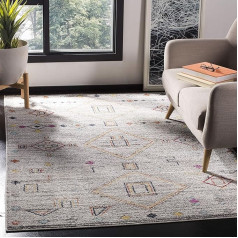 SAFAVIEH Boho Rug for Living Room, Dining Room, Bedroom - Adirondack Collection, Short Pile, Light Grey and Red, 155 x 229 cm