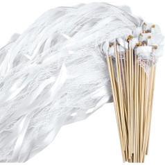 Pack of 50 Wedding Walls with Bell, Magic Wands, Wedding Streamers, Streamers with Wooden Sticks for Weddings, Birthdays, Parties, Holiday Parties (White, Pack of 50)