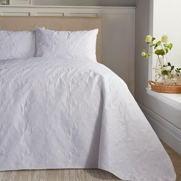 Serene Butterfly Garden Quilted Bedspread, White, 200 x 230 cm