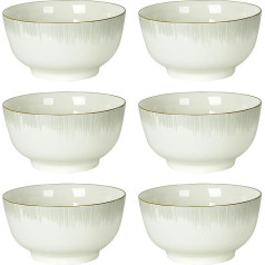ALLUSEIT Ceramic Bowl Set, 6 Pieces, 850 ml, Cereal Bowls, Soup Bowls, Sunshine Pattern, Porcelain Bowl Set for Cereal, Soups, Salad, Pasta, Ramen, Rice, Microwave Safe, Diameter 15 cm