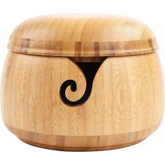Bamboo Yarn Bowl, 16 x 11 cm, Handmade Knitting Bowl, Wool Holder with Removable Lid Holes, DIY Natural Embroidery, Crochet Storage Accessories for Crochet, Home Decor
