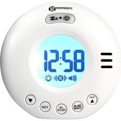 Geemarc Wake 'N' Shake Voyager Travel Alarm Clock with Strong 75 dB Alarm, Flash Light and Integrated Vibration Alarm for People with Deep Sleep - Battery Operated - White