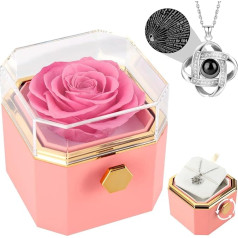 FAYODO Eternal Rose with Necklace Women, Rotating Infinity Rose Box Gifts for Women, Mum, Grandma, Valentine's Day, Mother's Day, Birthdays, Wedding Anniversary with I Love You Chain in 100 Languages