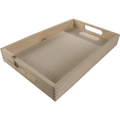 WooDeeDoo Medium Rectangular Serving Tray with Handles | 38.5 x 24.5 x 5 cm | Tea Coffee Food Breakfast Butler Drinks Snack Display | Untreated & Unfinished Decorative Wood