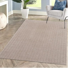 carpet city Rug Plain Beige Living Room – Rectangular 140 x 200 cm – High Low Chevron Pattern, 3D Effect – Short Pile Rugs Modern – Decorative Home & Living