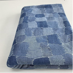 NIANTONG Denim Fabric for Close to the Metre Cotton Fabrics Washed Denim Patch Grid 170 cm Wide Jacquard for Sewing Trousers, Jackets, Decorations (Colour: Light Blue)