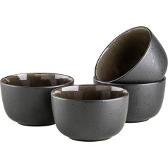 MÄSER Niara Series Modern Cereal Bowls Set with Exciting Vintage Glaze, 4 Ceramic Bowls in Scandinavian Design, Stoneware, Grey/Black