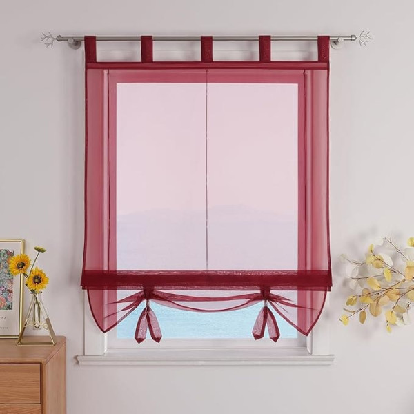 ESLIR Roman Blind with Tabs, Transparent Tab-Top Kitchen Curtains, Modern Voile, 1 Piece