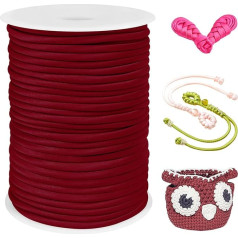 LEREATI Textile Yarn for Crocheting, 5 mm x 50 m, Tube Yarn, Thick Yarn, Crochet Yarn, Ribbon Yarn, Wool for Bags Crochet, Baskets, Knitting, Weaving (Wine Red)