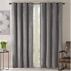 OMMATO Curtains with Eyelets, 228 x 228 cm, Blackout Curtains, Grey Thermal Curtain for Bedroom & Living Room, 2 Pieces
