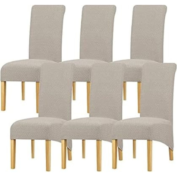 Leorate Chair Covers with Long Backrest Twill Knitted Fleece Chair Covers for Dining Room Kitchen Room Hotel Stretch Chair Seat Cover Home Decor Camel 6 Pack
