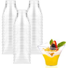 LATERN Pack of 60 Plastic Dessert Cups, 75 ml Flared Square Dessert Cups, Transparent Parfait Appetizers Cups, Reusable Serving Bowl for Pudding Mousse Party (5.3 x 5 cm)