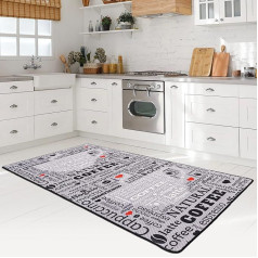 miqna Rug Modern Kitchen Rug Gel Runner Kitchen Runner Grey White Black with Non-Slip Floor Pattern with Coffee Macchiato Lettering (Grey, 100 x 200 cm)