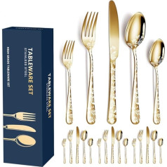 Aoresac 20 Pcs Stainless Steel Polished Pattern Flatware Set for 4 People with Flower Mirror + Knife Fork for Kitchen Restaurant Party