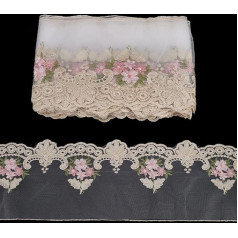 FINGERINSPIRE 4.5 m Floral Embroidery Lace for Sewing Mesh Tulle 19 cm Wide Embroidery Hollow Flowers Net Lace Trim Ivory White Polyester Floral Tulle Lace Edge Trim Ribbon for DIY Decor
