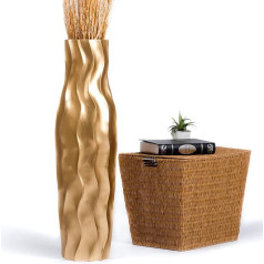 Leewadee Large Decorative Floor Vase for Decorative Branches, Tall Standing Vase for Pampas Grass, Design Wooden Vase, 90 cm, Gold