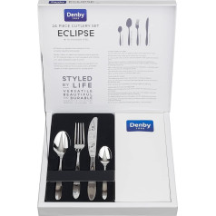 Denby Eclipse 24-Piece Stainless Steel Cutlery Set for 6 People - Dishwasher Safe Tableware Kitchen Service - Cutlery Set with Fork, Table Knife, Dessert Spoon & Teaspoon