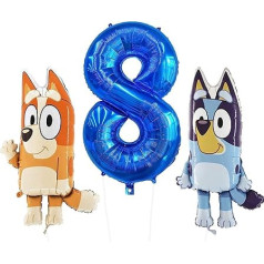 Toyland® Bluey & Bingo Foil Balloon Set - 2 x 32 Inch Character Balloons and 1 x 40 Inch Number Balloon - Party Decorations for Children