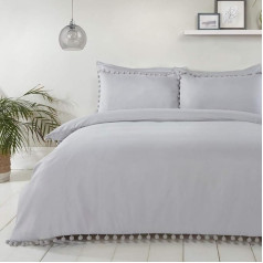 Sleepdown 5056242749370 Single Duvet Cover Set with Pillowcases, 135 x 200 cm, Silver, Polyester, Silver