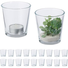 Relaxdays Tea Light Glasses, Set of 20, Glass Tea Light Holder, Table Decoration, H x D: 7.5 x 7.5 cm, Transparent