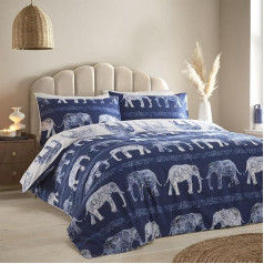 Simply Charlotte Elephant Animal Print Duvet Cover Set, Double, Blue
