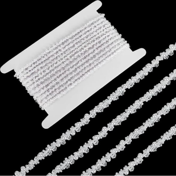 FINGERINSPIRE 5 Yards White Pearl Trim 1/4 Inch Wide Beaded Trim Trim Large Beads Decorative Ribbon Edge Trim for Wedding Dress Sewing Craft DIY Decoration