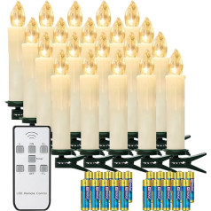 yunsheng 20 Christmas Tree Candles with Remote Control and Timer, Warm White Christmas Tree Candles Wireless, Battery Operated Flameless Flickering Christmas Tree Fairy Lights, IP64, (Includes 20 AA