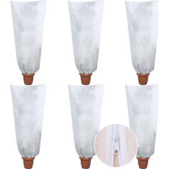 LOCOLO Pack of 6 Winter Protection for Plants 80 x 120 cm Frost Protection Cover for Plants with Drawstring and Zip Plant Protection Winter Frost Protection Plant Covers for Plants Weatherproof Cold