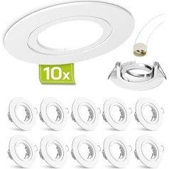 Linovum® Recessed Spotlight Frame Set - Mounting Frame White Painted Round Rigid Including GU10 Socket for LED or Halogen Set of 10