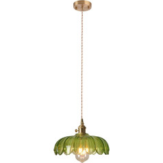 NICRX Vintage Pendant Light 1 Bulb Dining Table Pendant Lamp, 25 cm Glass Lampshade, E27 Pendant Light, Industria Ceiling Light, Hanging Lamp for Living Room, Dining Room, Bedroom (Green)
